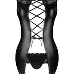 The Raven black wet-look and lace set, seen from a different angle