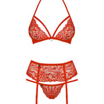 An additional view of the red halter garter set