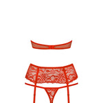 The red halter garter set, featuring sheer red lace