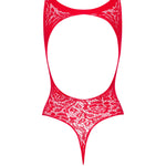 An additional view of the red laced knit teddy