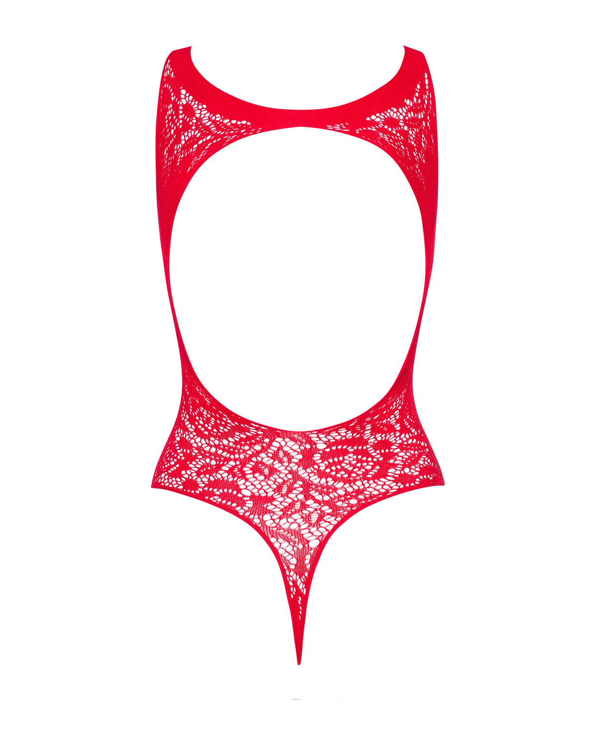 An additional view of the red laced knit teddy