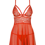 The red mesh babydoll, featuring a matching thong