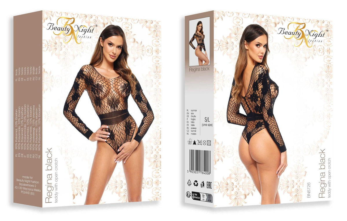 A different perspective on the Regina black fishnet floral teddy
