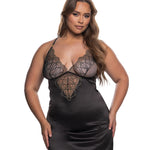 Plus size Beaded Belle black and gold metallic bead lace chemise by Roma Confidential