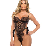 Dreamer's Lust black scalloped lace and satin crotchless teddy by Roma Confidential
