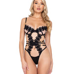 Ebony Rose black floral guipure lace and tulle teddy by Roma Confidential