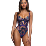 Electric Shimmer violet metallic two-tone floral lace teddy by Roma Confidential