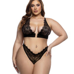 Plus size Fever Dream black chantilly eyelash lace bralette and thong set by Roma Confidential