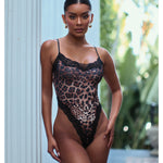 Fierce leopard print modal knit teddy with lace trim by Roma Confidential