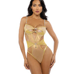 Gilded Beauty gold metallic shimmer mesh teddy with rhinestone accents by Roma Confidential