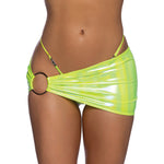 Neon yellow metallic iridescent scrunched skirt with ring detail by Roma Confidential
