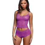 Lacy Lounger fuchsia stretch chantilly lace camisole and shorts set by Roma Confidential