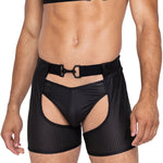 Master black perforated spandex chaps with rear cut out by Roma Confidential