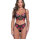 Peony Paradise black lace bralette and high-waisted g-string set by Roma Confidential
