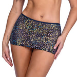 Black stretch fishnet mesh skirt with reflective sequins by Roma Confidential