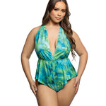 Plus size Tropical Dream turquoise jungle print jersey romper by Roma Confidential
