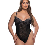 Plus size Wild Thing black flocked leopard mesh underwire teddy by Roma Confidential