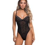 Wild Thing black flocked leopard mesh underwire teddy by Roma Confidential