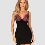 The Rosenty black lace and mesh chemise, featuring a pink-gold pendant