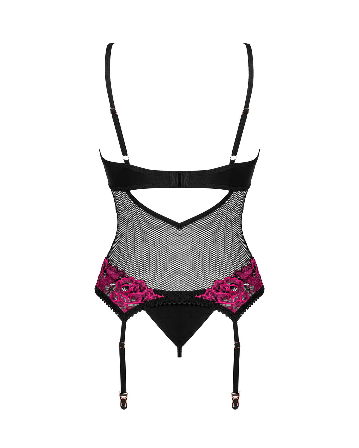 The Rosenty black mesh corset and thong, seen from a different angle