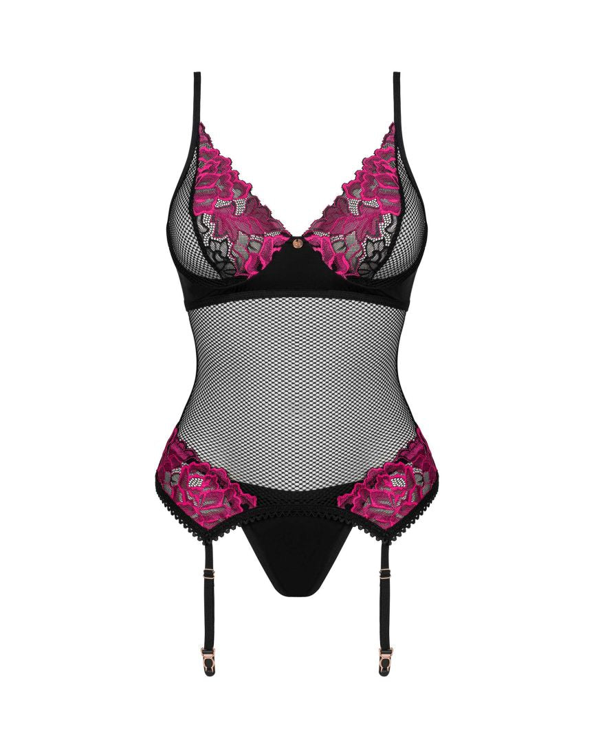 A further look at the Rosenty black mesh corset and thong