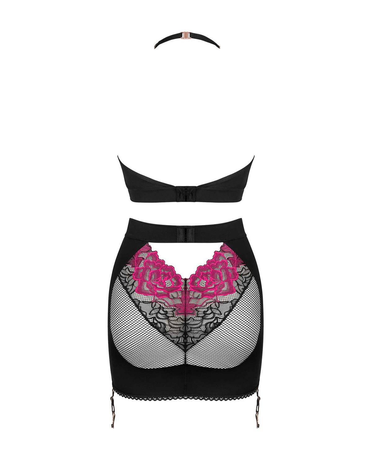 The Rosenty black mesh top and skirt set, seen from a different angle