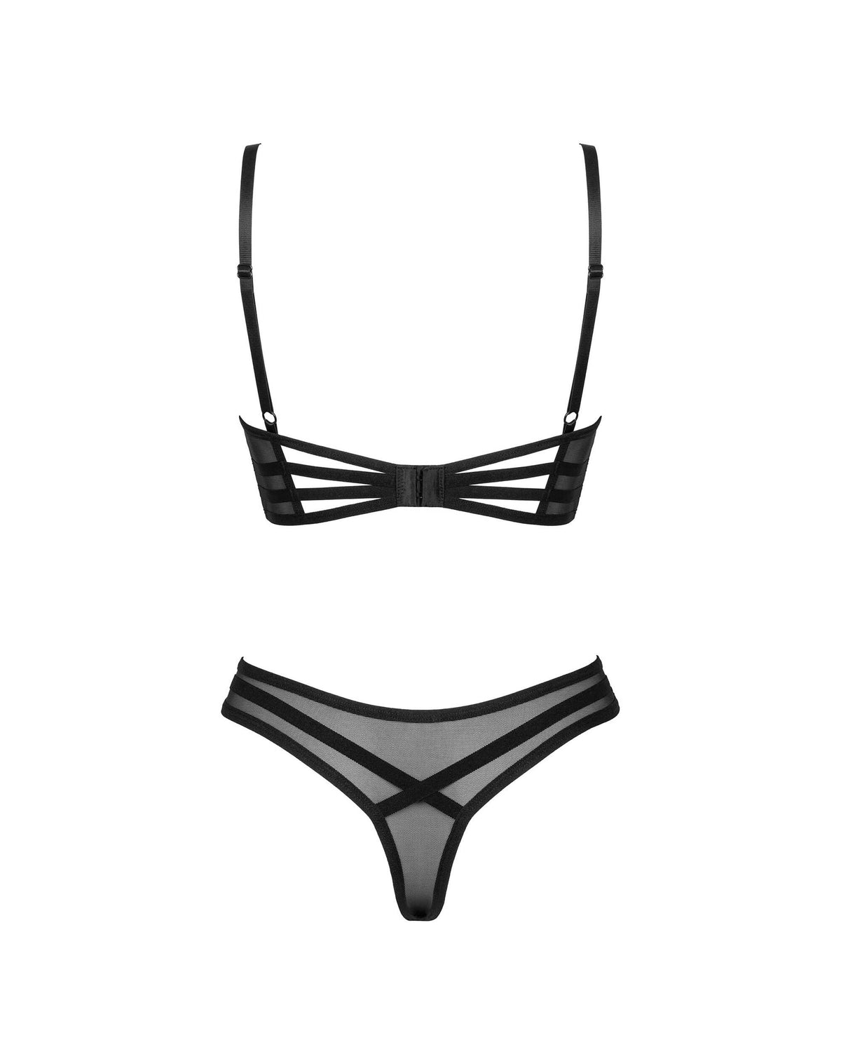 The Roxelia black mesh bra and thong set, seen from a different angle