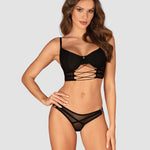 The Roxelia black mesh bra and thong set, featuring underwires