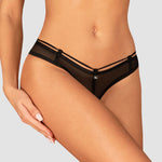 An additional view of the Roxelia black mesh crotchless thong