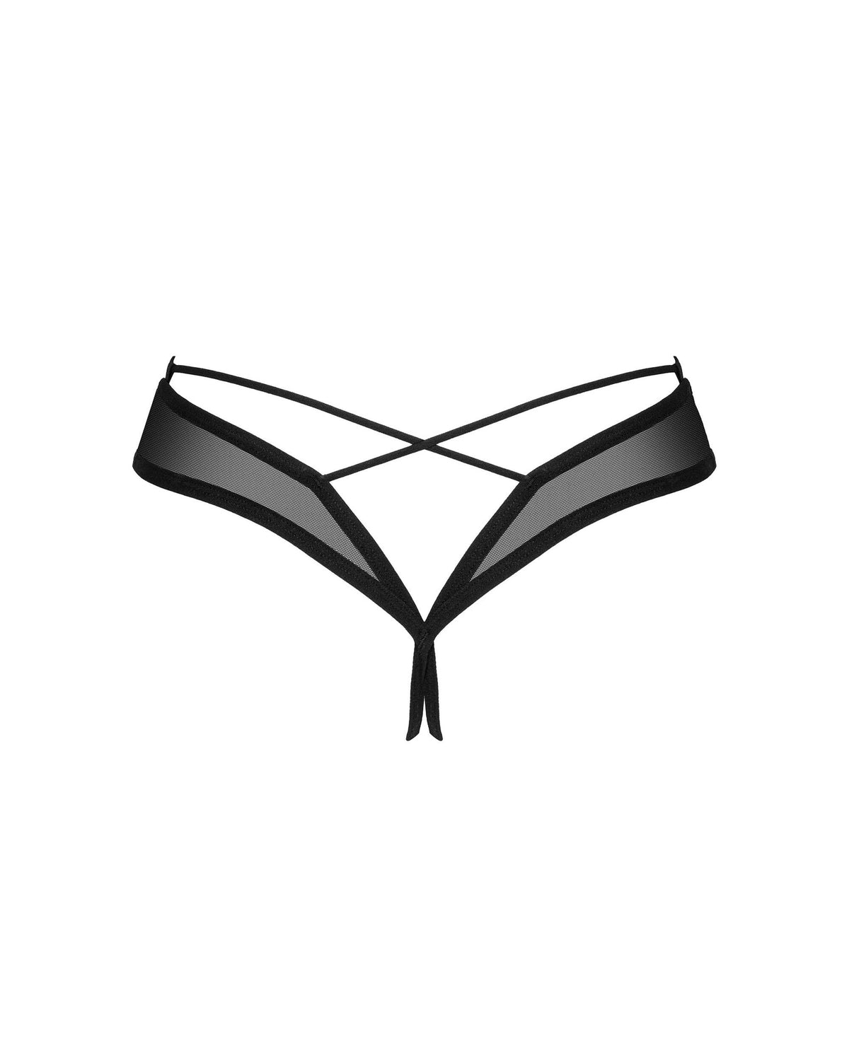 A different perspective on the Roxelia black mesh crotchless thong