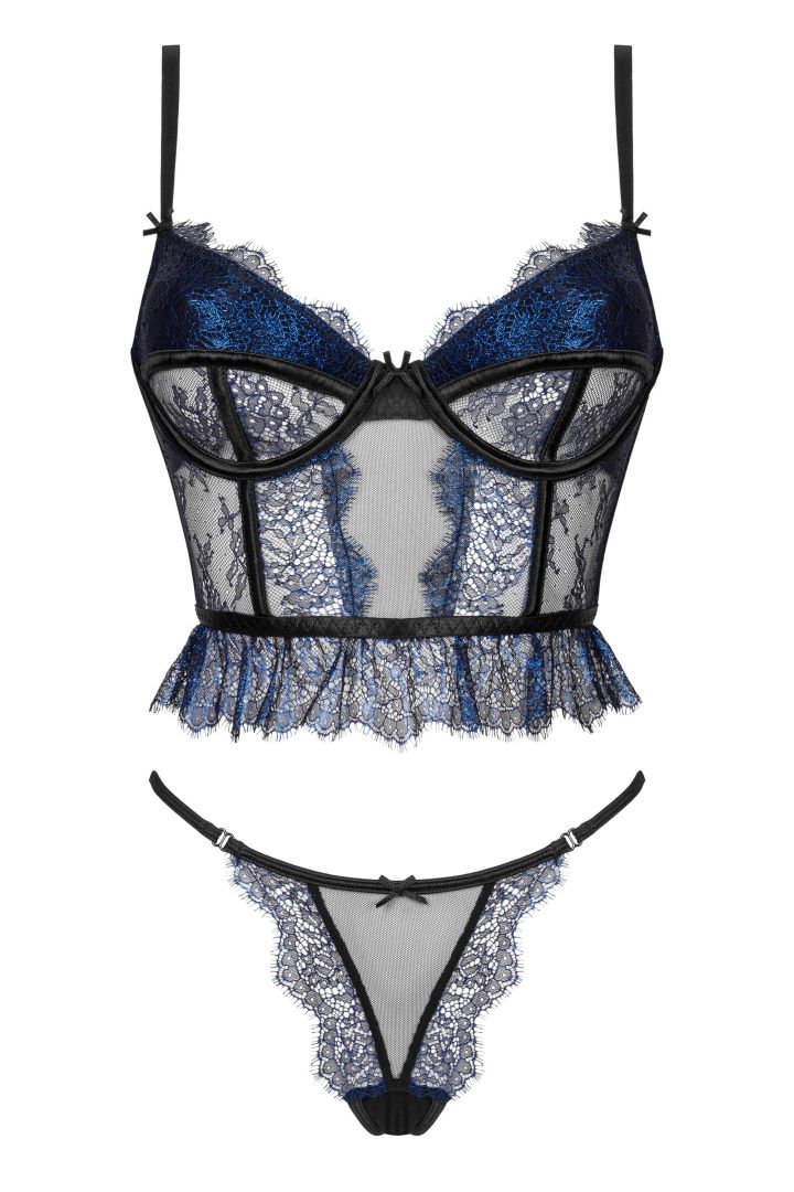 A further look at the Saphira black and blue tulle and lace corset set