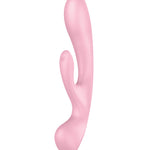 Triple Oh pink silicone rabbit vibrator with three motors and massage function by Satisfyer