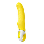 Yummy Sunshine yellow ribbed silicone vibrator with curvy tip by Satisfyer