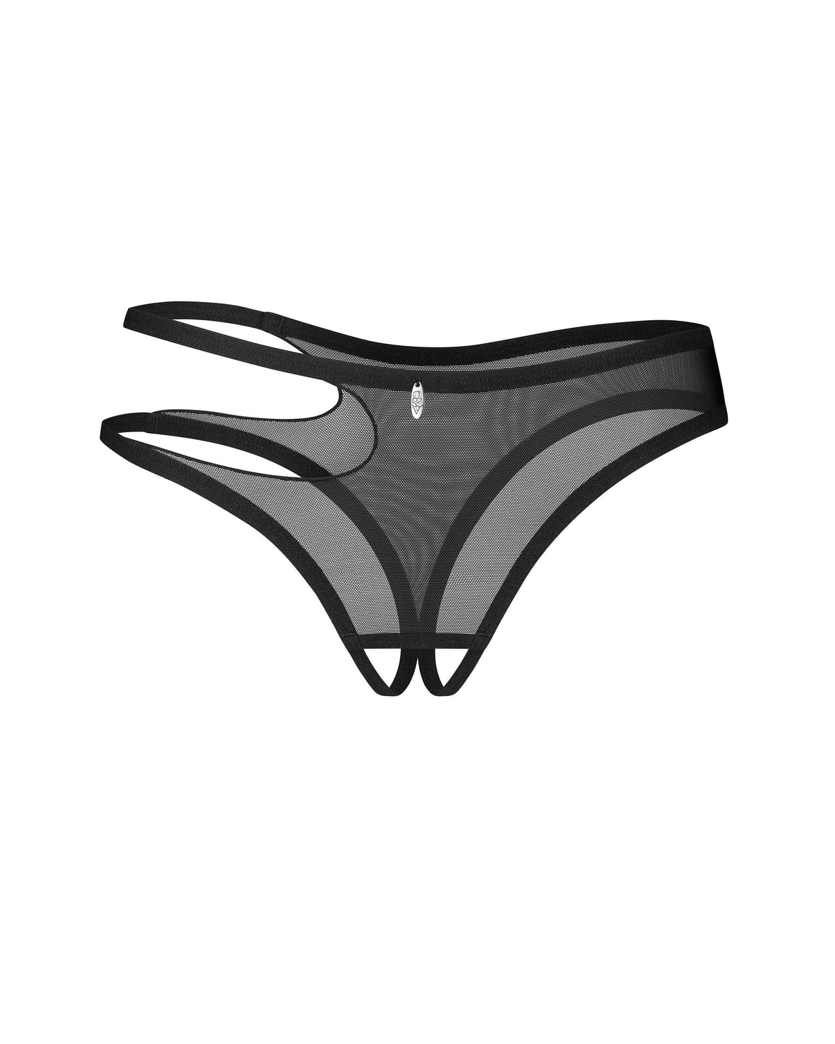 The Saturis black mesh crotchless thong seen from another angle