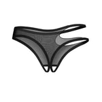 The Saturis black mesh crotchless thong, featuring elastic trim