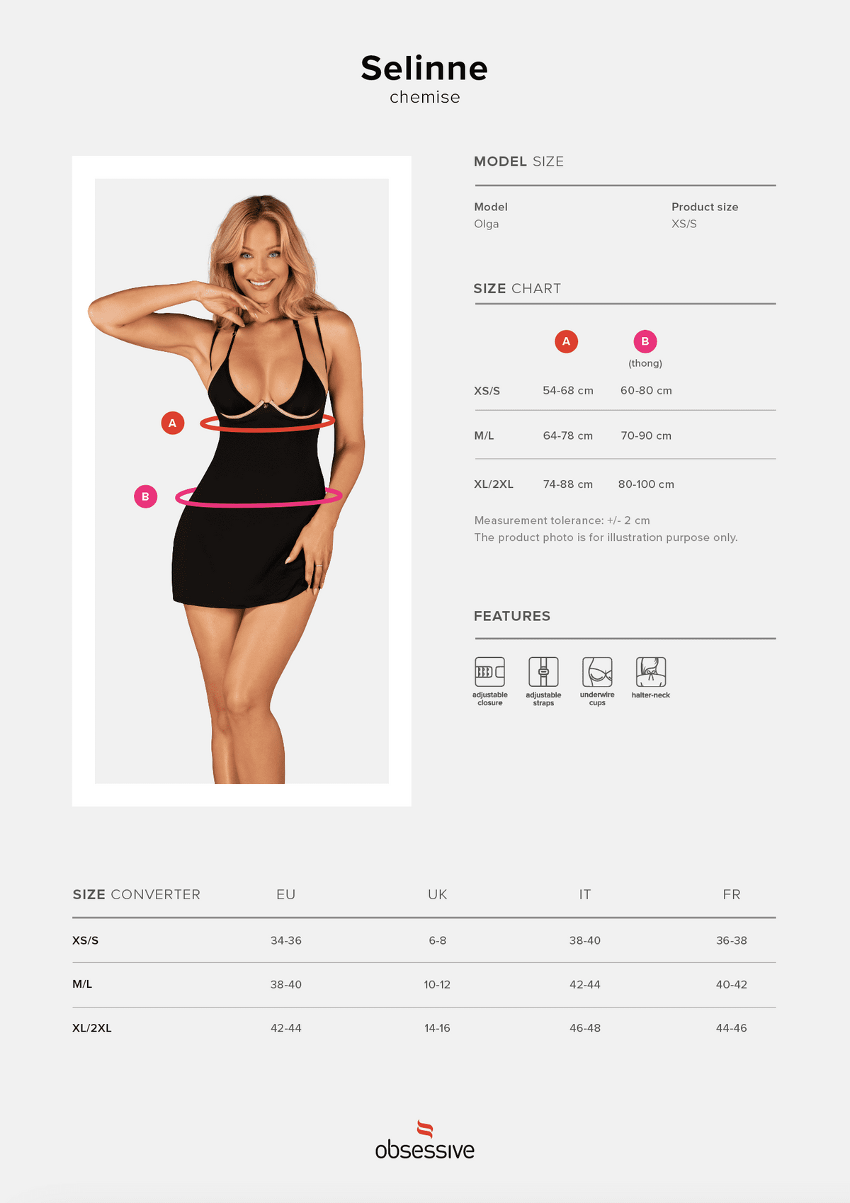 The Selinne black satin chemise and thong, shown in an alternate image