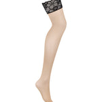 The Serafia beige and black lace stockings, seen from a different angle