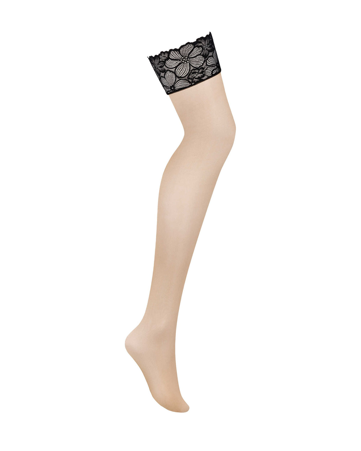 The Serafia beige and black lace stockings, seen from a different angle