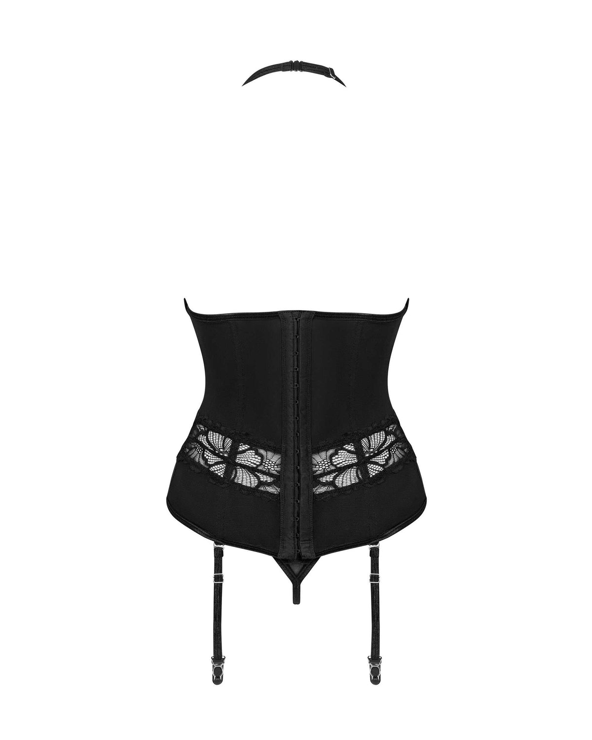 The Serafia black corset and thong, seen from a different angle