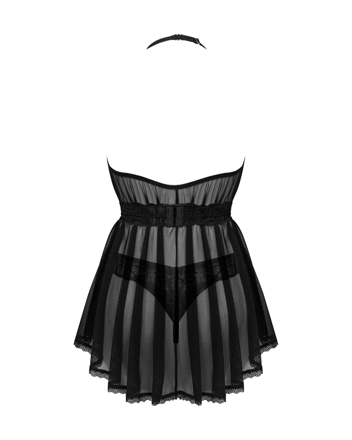 The Serafia black sheer babydoll and thong, seen from a different angle
