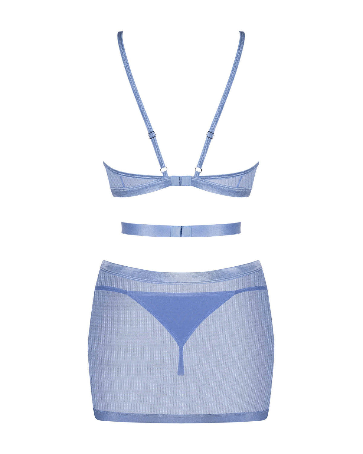 Shaderi blue mesh dress and thong with wide elastic belly straps