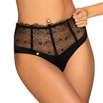 The Sharlotte black high-waist panties with delicate wavy lace trim