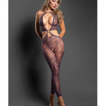 Set Me Free purple zebra print open crotch halter bodystocking by Sheer by Fantasy