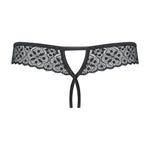 An additional view of the Shibu black geometric lace crotchless thong