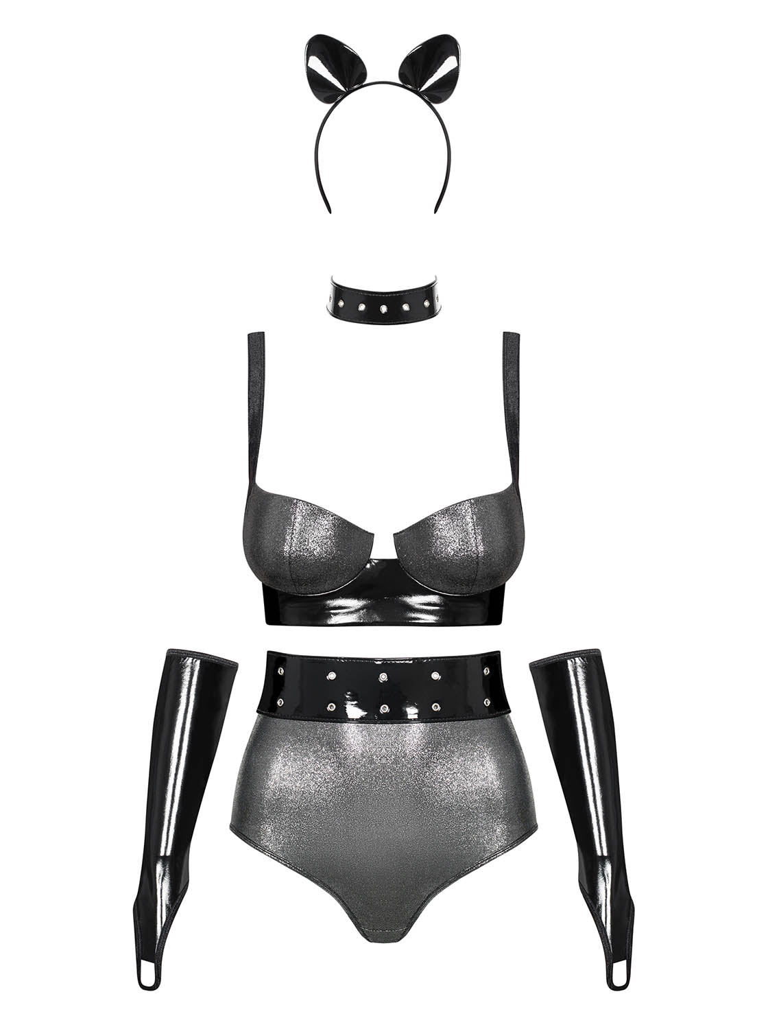 An additional view of the Silveria silver and black six-piece set