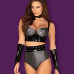 The Silveria silver and black six-piece set with high-waisted panties and belt