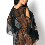 An alternate view of the Sissy black floral babydoll, made from a lightweight fluid fabric
