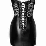 The Solace black lace and wetlook mini dress, seen from a different angle