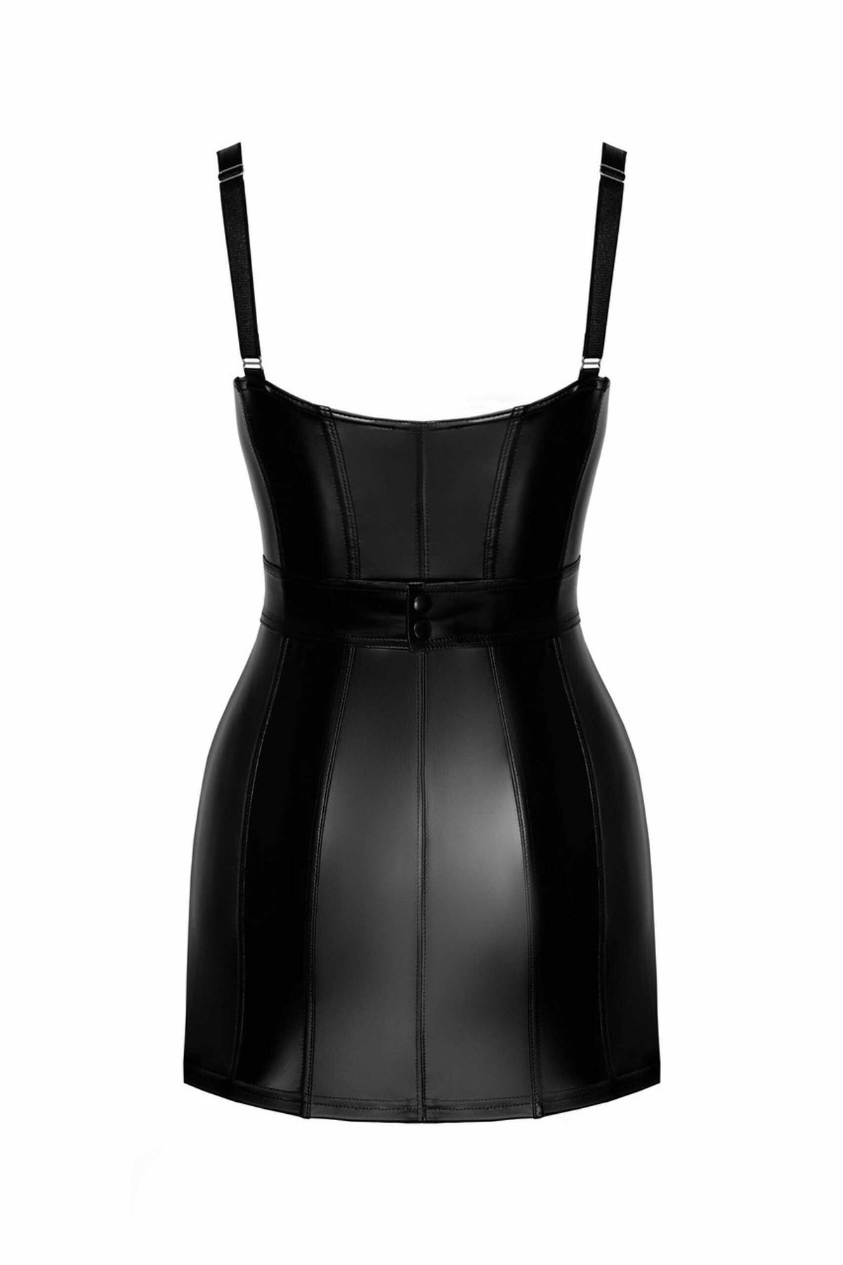 The Starlet black wetlook minidress, seen from a different angle