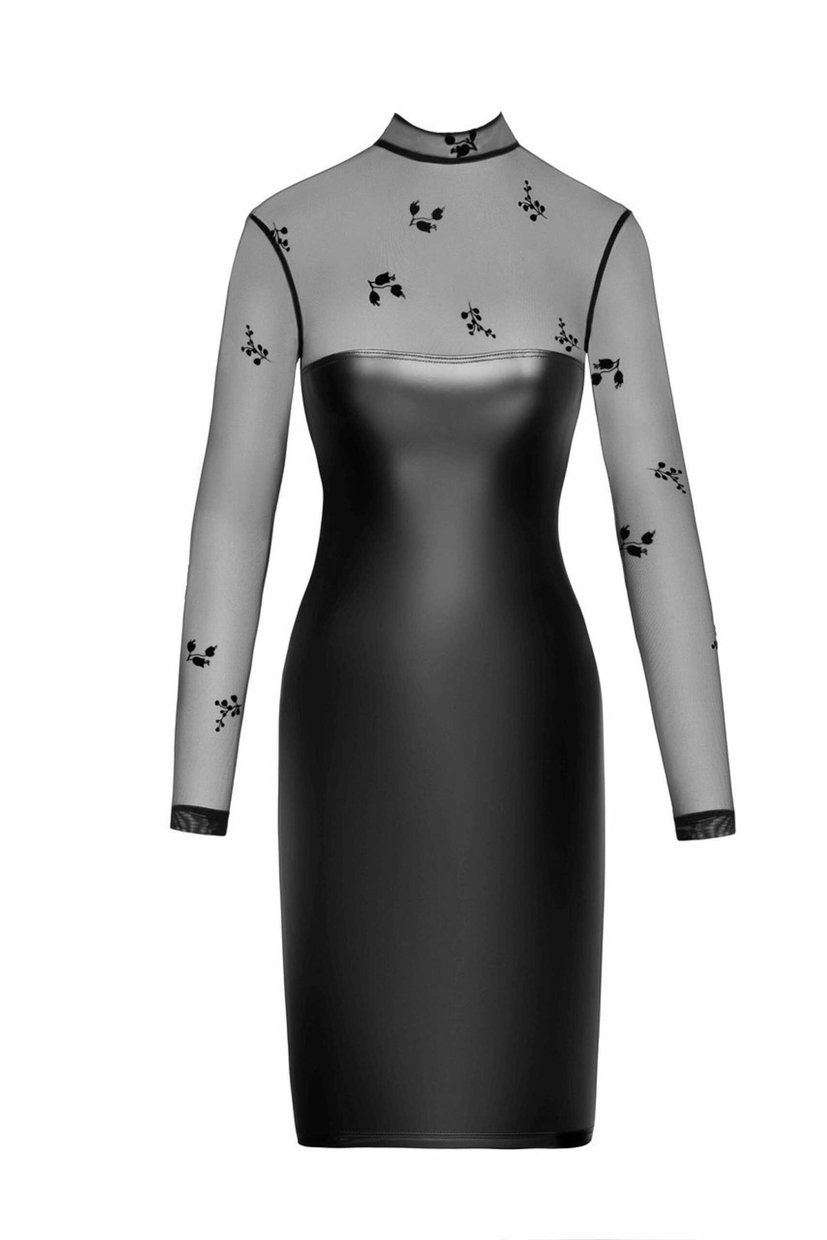 The Sublime black wetlook and mesh midi dress seen from another angle